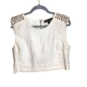 Elizabeth & James Women Bejeweled shoulder  Linen Sleeveless Cropped Top Sz Med
